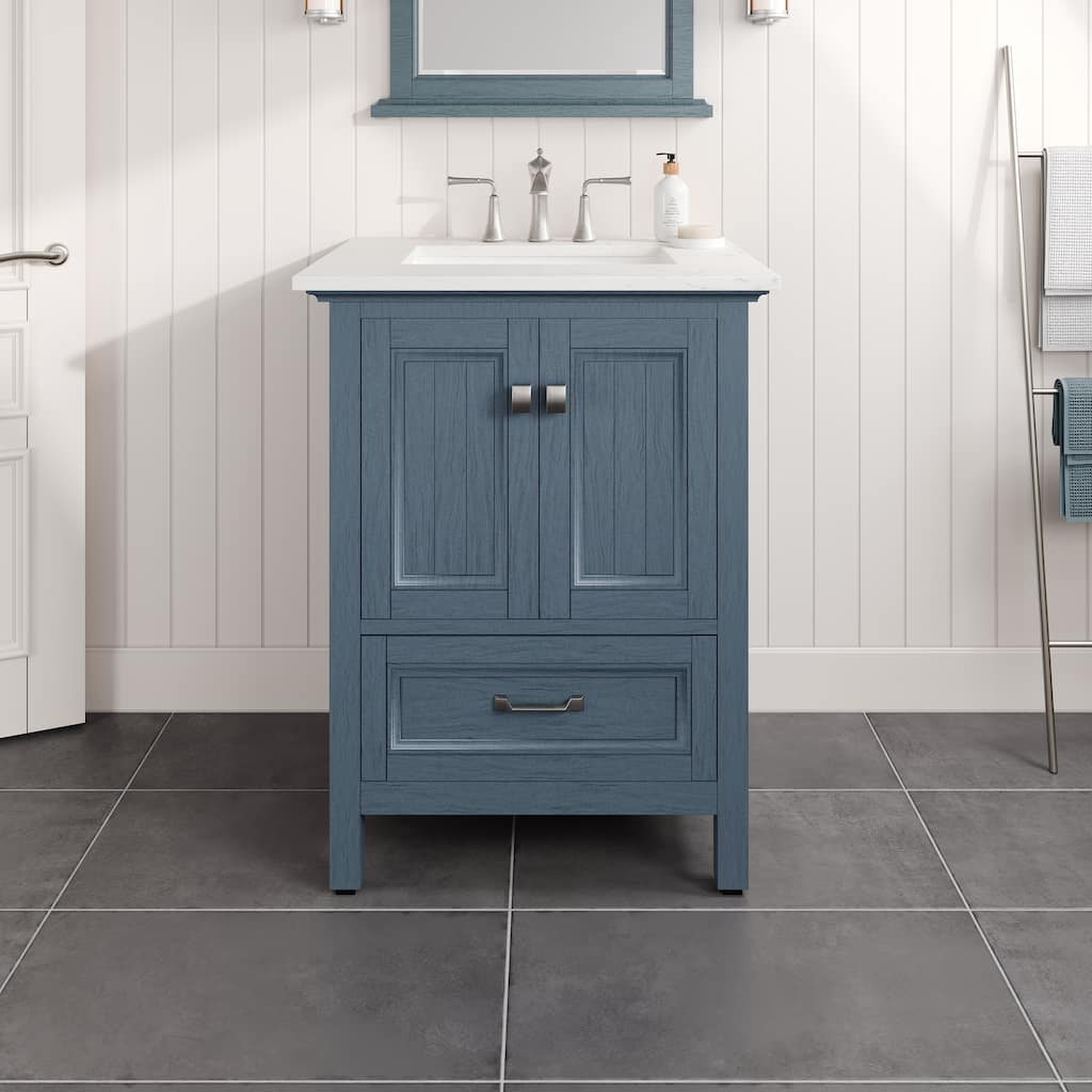 Britney 24 in. Single Sink Bath Vanity with Carrara Quartz Top and Undermount Porcelain Sink