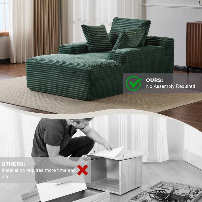 Oversized Chaise Lounge Chair Cozy Cloud Couch,Upholstered Sleeper Sofa Daybed With 3 Throw Pillows And Wide Armrest