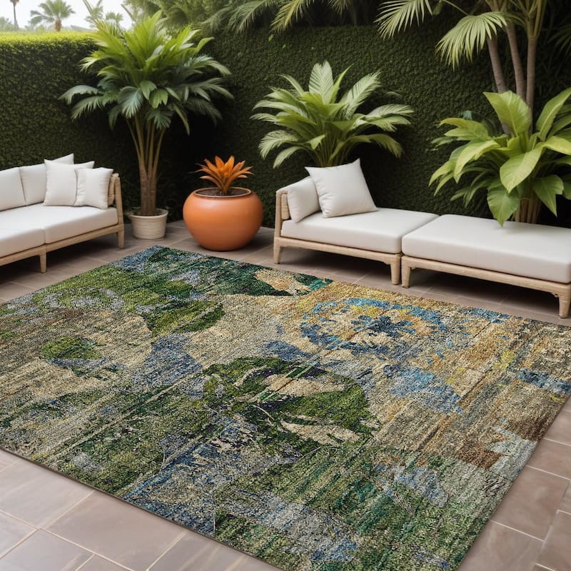Hato Lush Floral Weather Resistant Versatile Elegance Runner Outdoor Rug - 9' X 12' - Multi