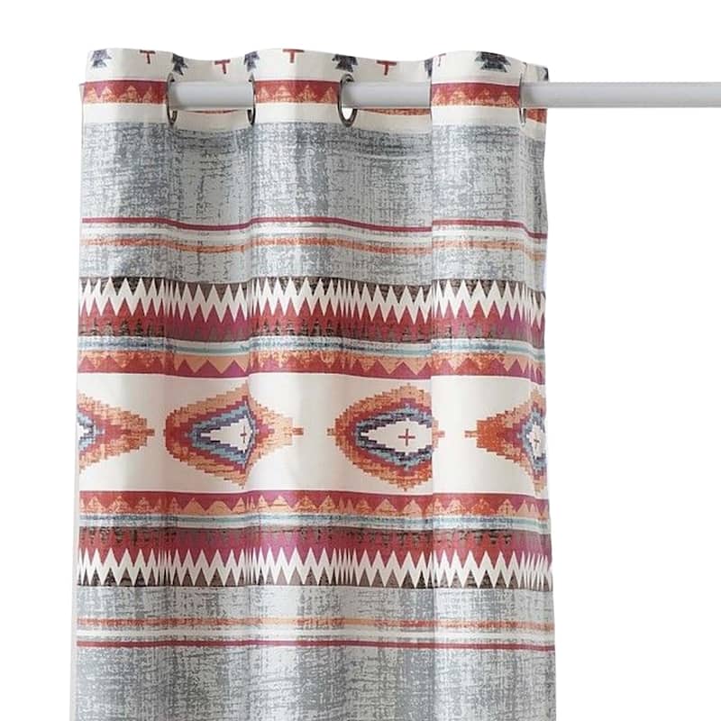 Pimi 2 Panel Curtain Set, Boho Stripes Red White Gray, Microfiber