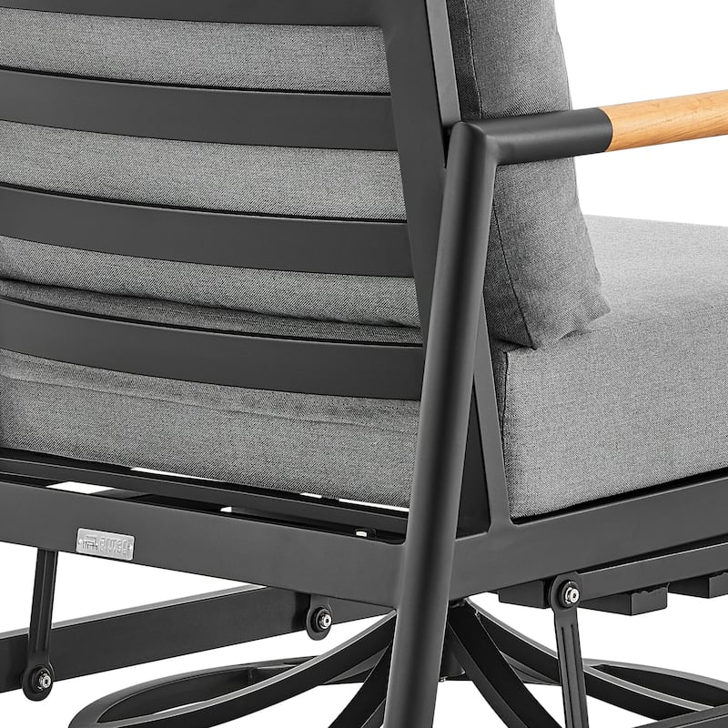 Royal Black Aluminum & Teak Outdoor Swivel Glider Club Chair