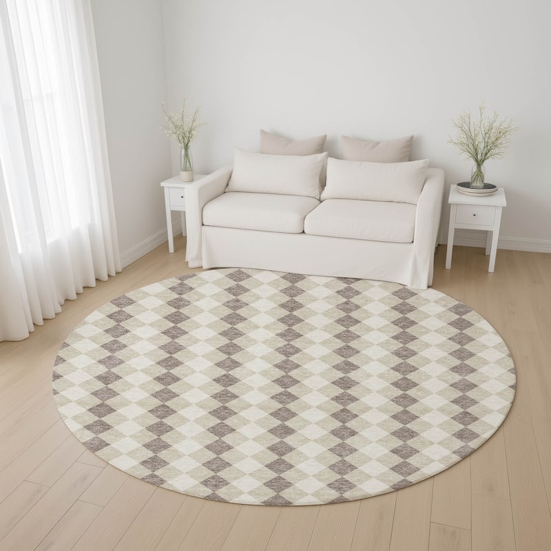 Premium Washable Super Soft Argyle Mayfield Rug - Beige - 8' x 8'