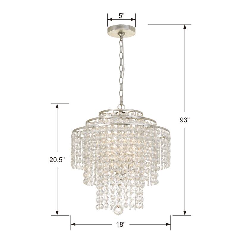 Arielle Crystal 18" wide Silver Chandelier - 18'' W x 20.5'' H - 18'' W x 20.5'' H