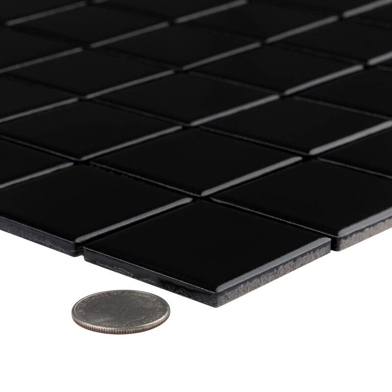 Merola Tile Metro Quad Matte Black 12" x 12" Porcelain Mosaic Tile