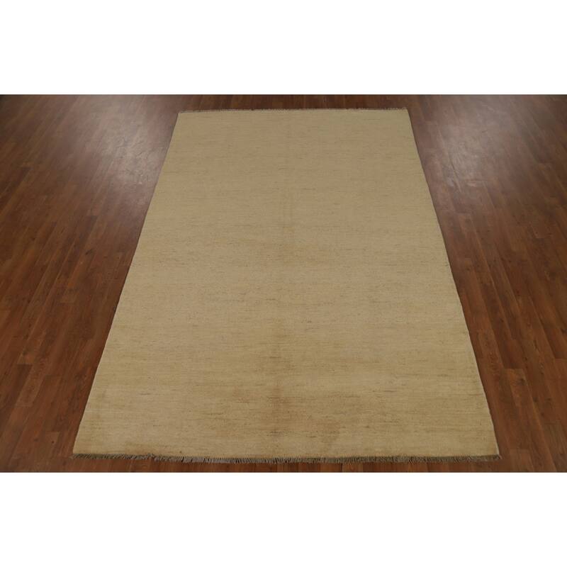 Beige Gold Gabbeh Oriental Area Rug Hand-Knotted Wool Carpet - 5'9" x 8'4"