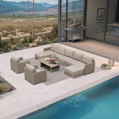 PURPLE LEAF Sanori Patio Conversation Set with Grey Ottoman and Cushion Patio Sofas Sectional Set for Poolside Graden