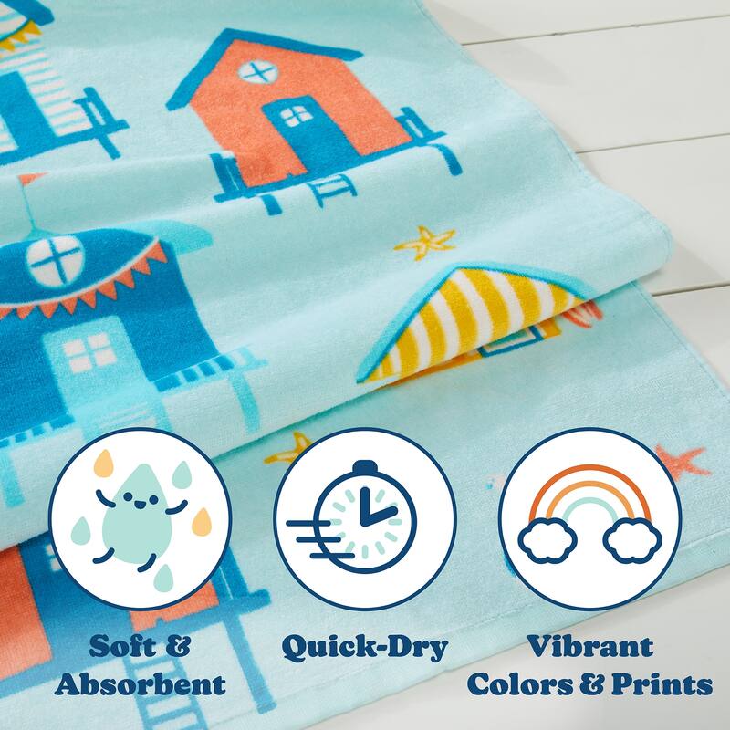 Linery & Co. 100% Cotton Printed Beach Towel for Kids, 30" x 60"