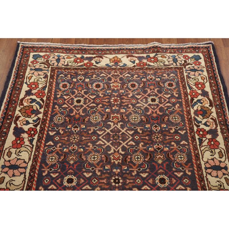 Hand Knotted Oriental 100% Wool Carpet Traditional All-Over Navy Blue & Blues Mahal Runner Rug - 10' 3'' X 3' 7''