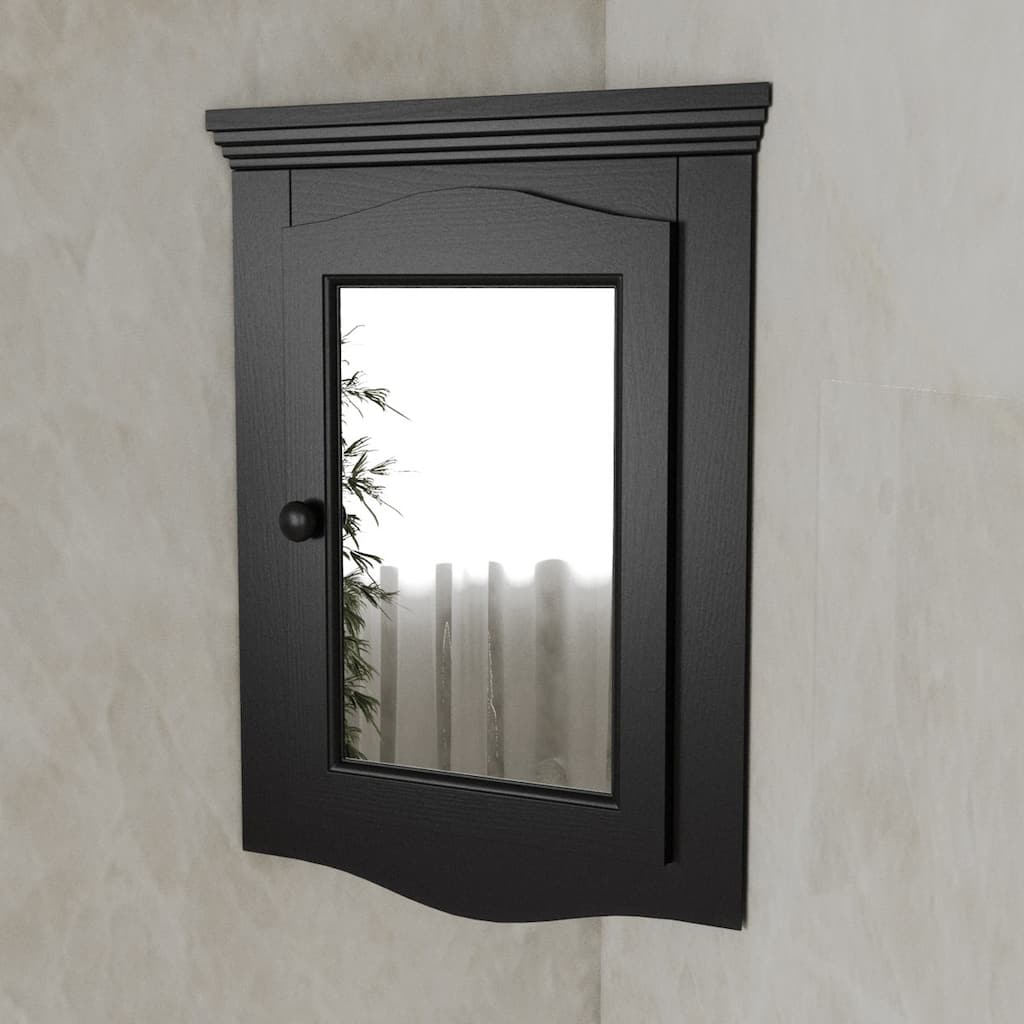 Black Wooden Corner Medicine Cabinets 27 1/8 in. x 20 1/8 in. with Recessed Mirror and Mounting Hardware