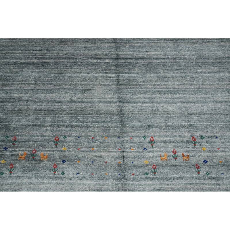 Hand Knotted Oriental Viscose Silk Carpet Tribal Animal Pictorial Greys & Charcoal Gabbeh Area Rug - 11' 8'' X 8' 7''