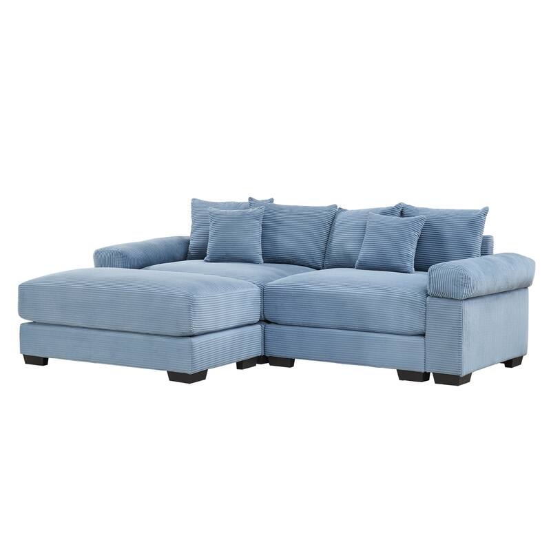 Roomfitters 82.6"/92" Modular L-Shape Sectional, Corduroy Cloud Couch with Ottoman & 6 Pillows