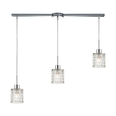 Ezra 3-Light Linear Mini Pendant Fixture in Polished Chrome with Textured Clear Crystal