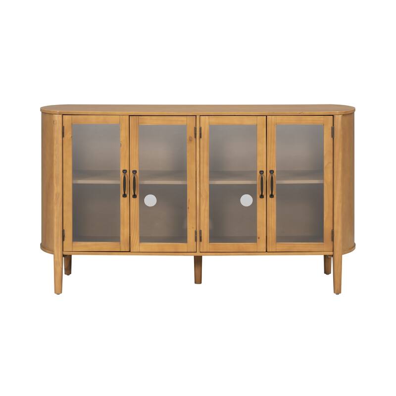 4-Door Wood Storage Cabinet Buffet Sideboard with Shelves, Modern Display Cabinet with Glass Doors, Accent Console Table