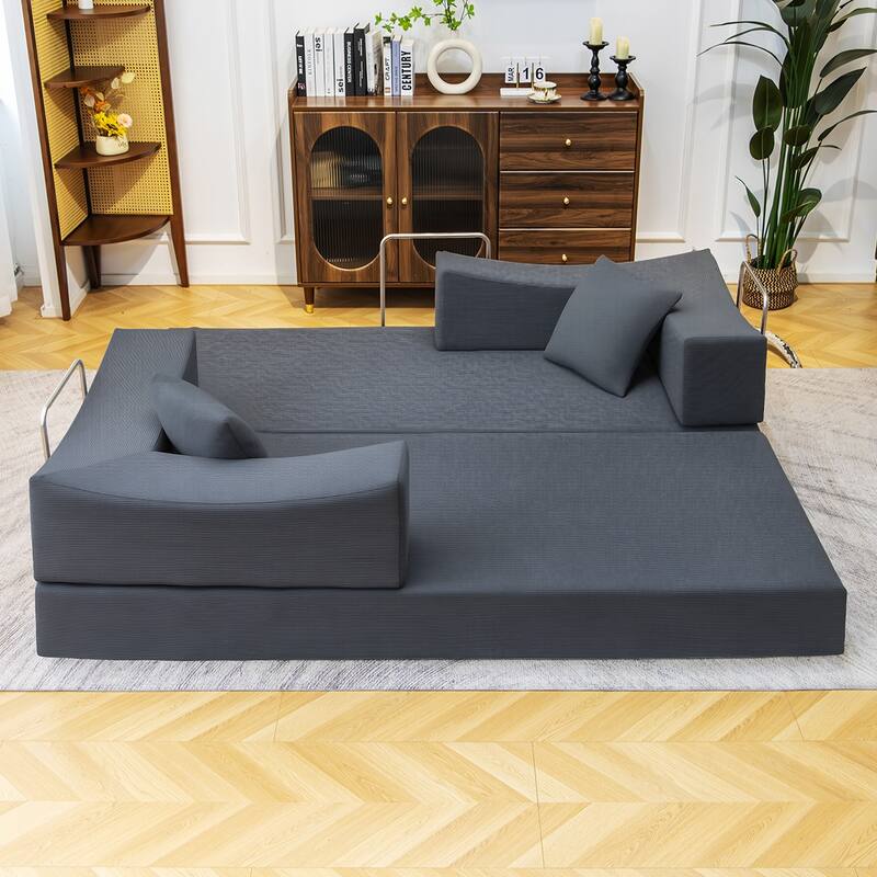 2-in-1 Convertible Sofa Bed, Memory Foam Mattress, No Assembly, Space-Saving for Living Room, Bedroom