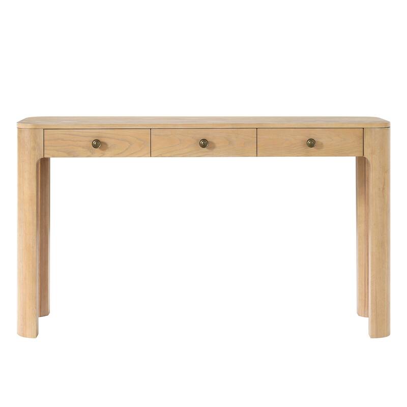 Anmytek Rustic Console Table with 3 Drawers and Curved Safety Corners Light Oak Entryway and Sofa Table for Living Room