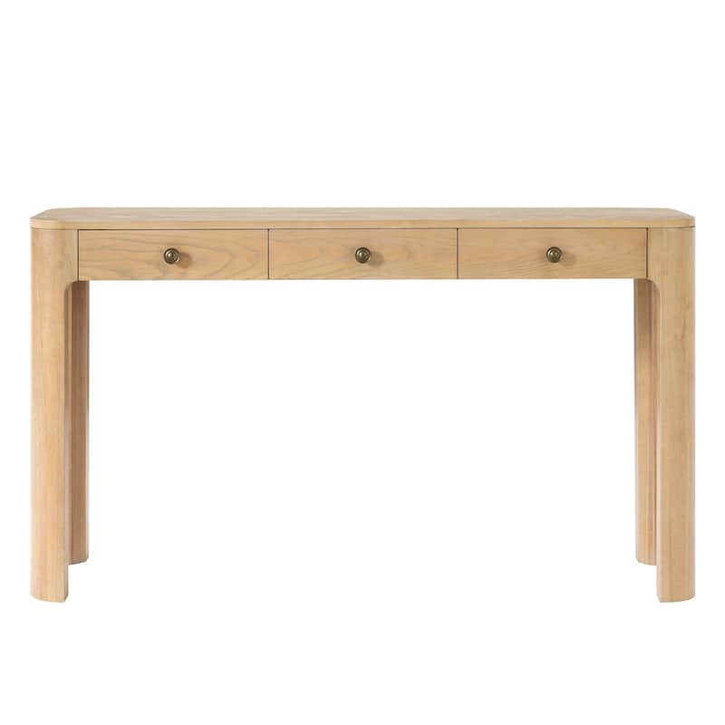 Rustic Console Table with Curved Corners, Entryway Table with 3 Concealed Drawers, Sturdy Sofa Table with Thick Legs
