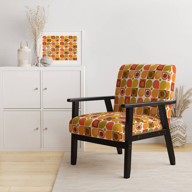 Designart "Abstract Retro Geometric Pattern VI" Upholstered Mid-Century Accent Chair - Arm Chair