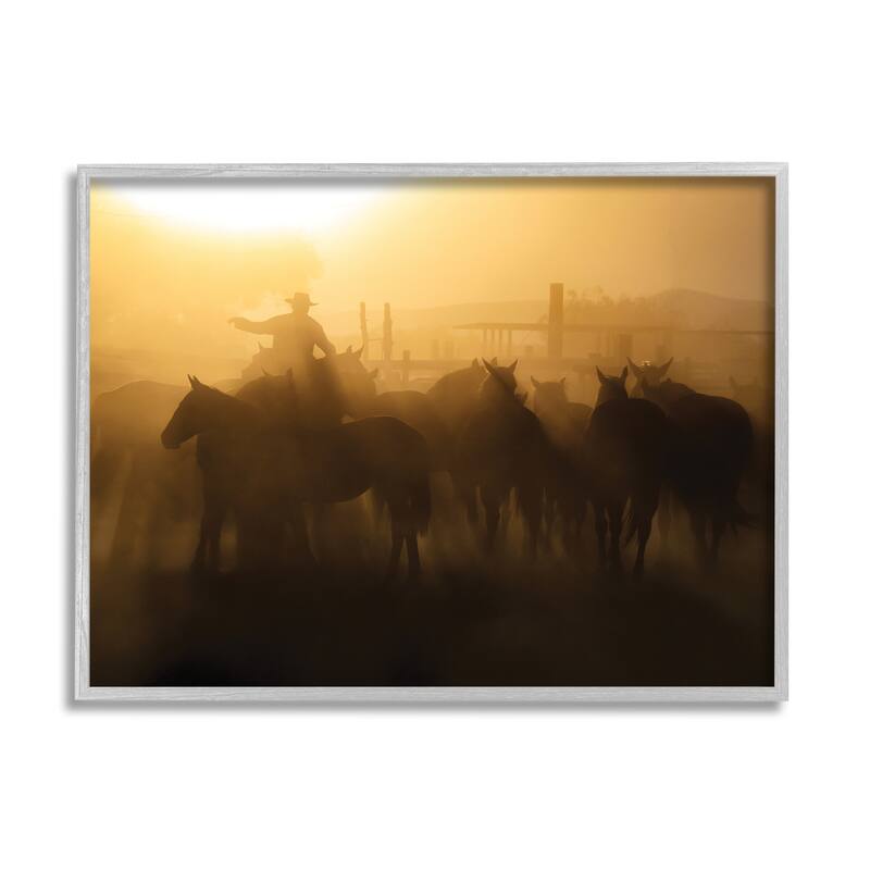 Stupell Western Cowboy at Dusk Framed Giclee Art Design by PBurchettePhoto - 14 x 11 - Grey