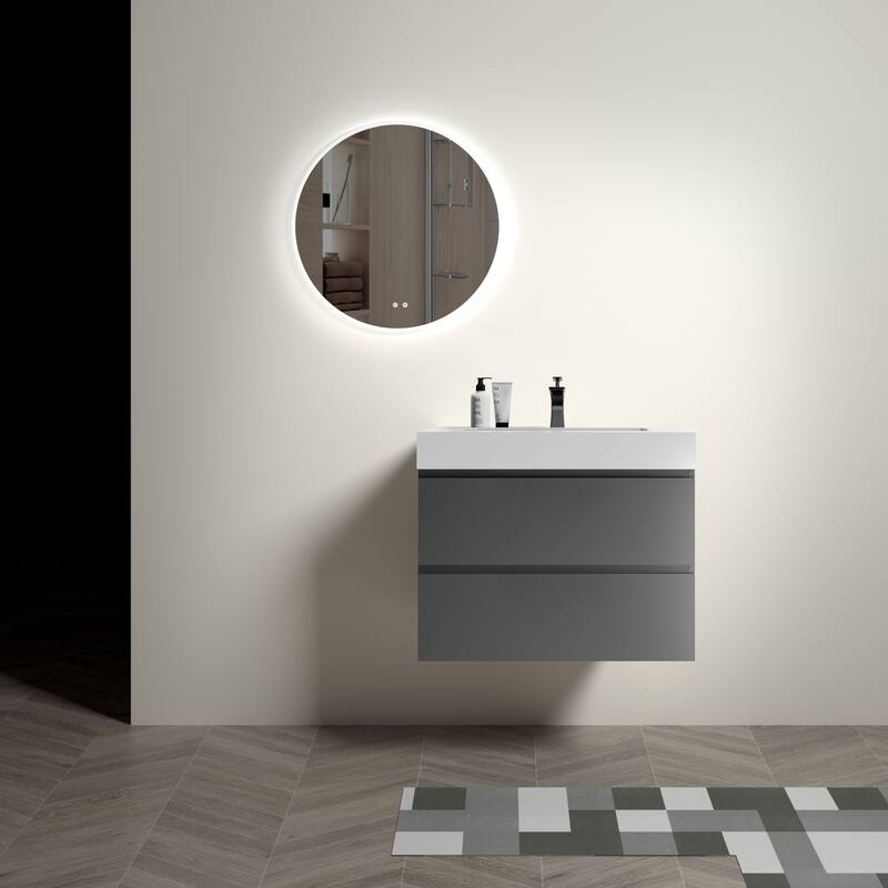 30"Bathroom Vanity with Sink,Storage Wall Mounted Floating Bathroom Vanity, One-Piece White Sink Basin without Drain and Faucet