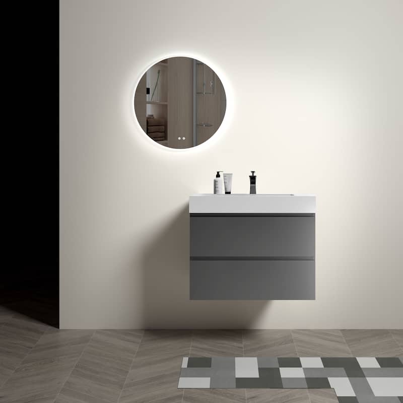 Modern Large Storage Wall Mounted Bathroom Vanity with One-Piece Sink Basin without Drain and Faucet