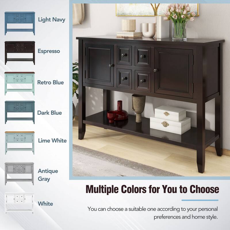 Cambridge Series Ample Storage Vintage Console Table with Four Small Drawers and Bottom Shelf for Living Rooms