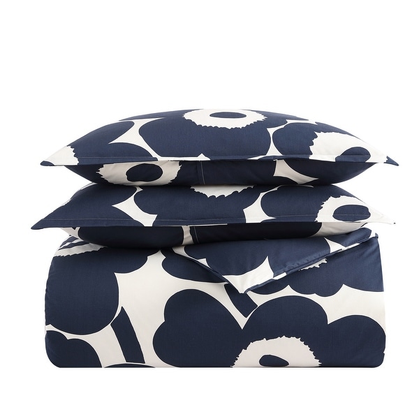Marimekko Unikko Cotton Blue Indigo Duvet Cover Set - Bed Bath