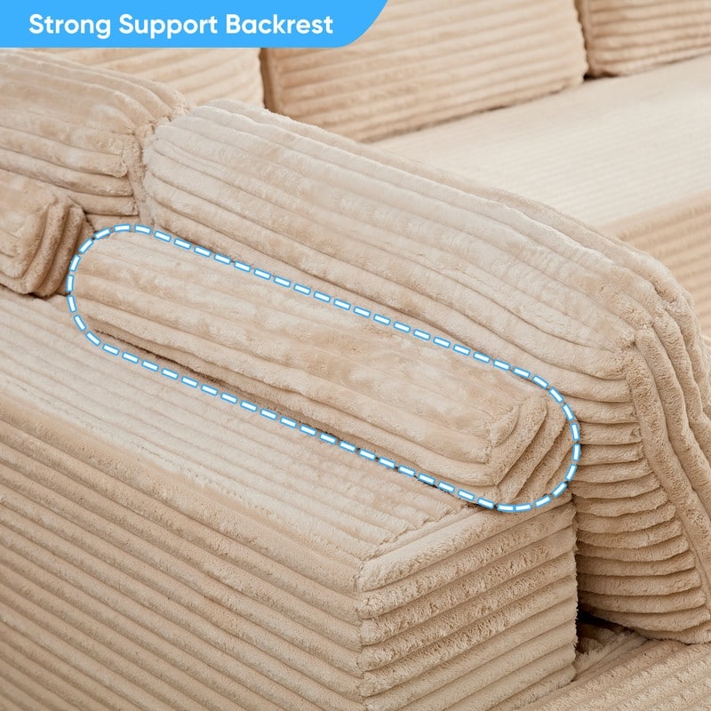 Corduroy 141'' Deep Seat Modular Sectional Sofa, Modern 8-Seater U-Shape Sofa Couch with Moveable Ottoman