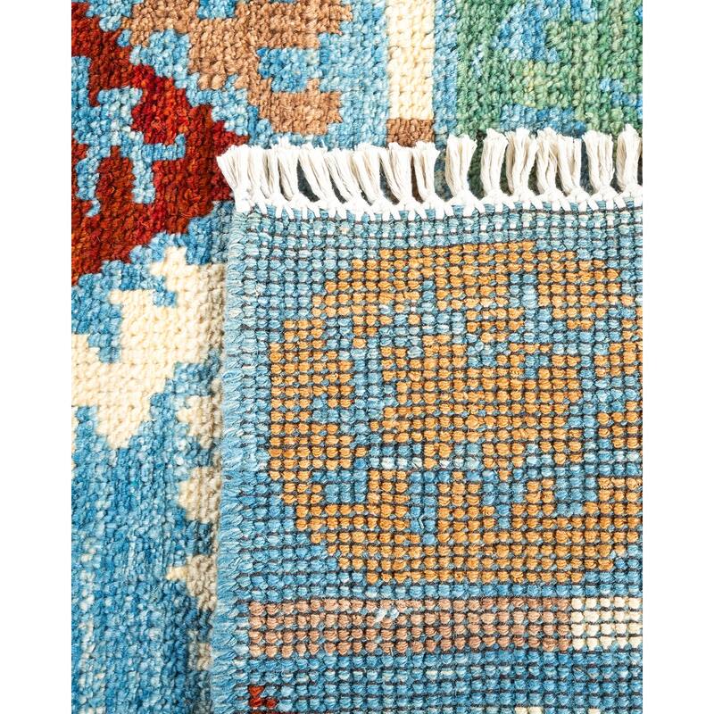 Overton Hand Knotted Wool Vintage Inspired Modern Contemporary Modern Light Blue Area Rug - 6' 3" x 8' 9"