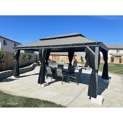 PURPLE LEAF Patio Gazebo for Backyard Hardtop Galvanized Steel Frame with Upgrade Curtain - Light Grey