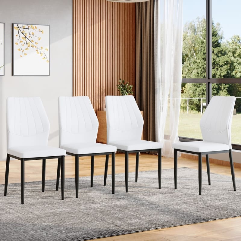 Ergonomic PU Dining Chair with Adjustable Stability, Perfectly blends comfort and elegance - White+Black - Set of 4