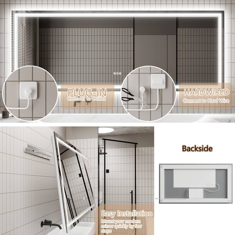 32''×84'' Wall-Mounted Bathroom Vanity LED Mirror with Anti Fog, Dimmable Touch Button, Front and Back Light