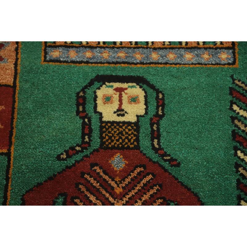 Hand-knotted Traditional Wool Green Geometric Oriental Area Rug - 10' 1'' X 4' 1''