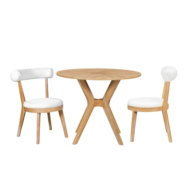 Modern 39.4" Round Dining Table Set with 2 Chairs, Intersecting Wooden Legs, Rubberwood & Plywood Construction