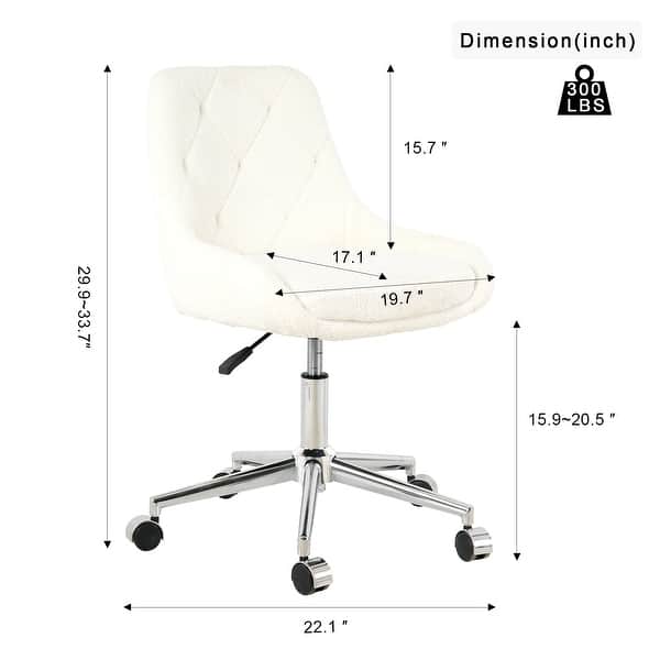 dimension image slide 3 of 5, Modern Teddy Fleece Fabric with Metal Legs with Lift Adjustment, Swivel Office Chair