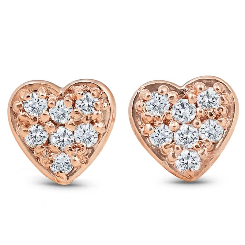 Bliss Diamond Rose Gold Diamond Pave Petite Heart Studs Dainty High Polished 5.7MM - Rose