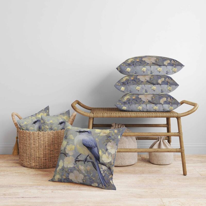 Floral Guest Faux Suede Reversible Throw Pillow Blue and Yellow