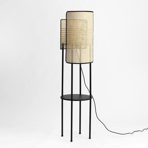 VidaLite Mazal - Floor Lamp with Shelf - Elegant Wire Frame and Black Velvet Accents, E26 Bulb and Dimmable, UL