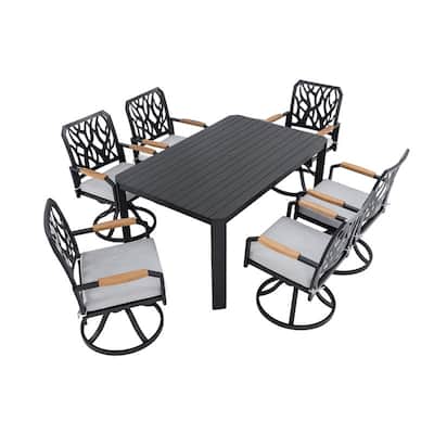 7-Piece Modern Patio Dining Set – Includes 6 Aluminum Swivel Rockers with Sunbrella Cushions & Rectangular Table.