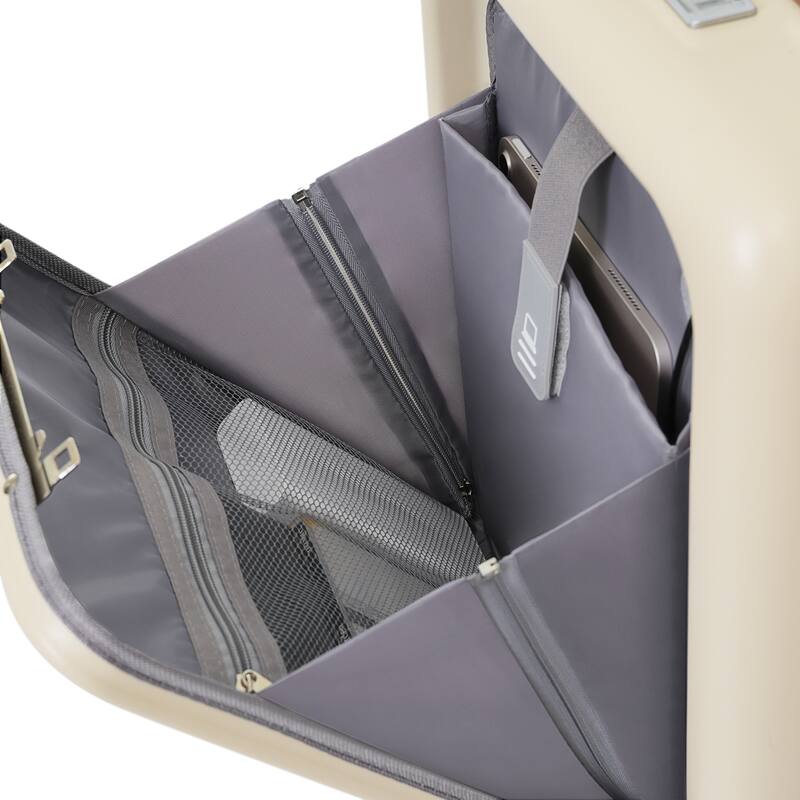 Merax 3 Piece ABS Hardshell Front-Opening Luggage Sets, Carry on Suitcase with USB Port and Cup Holder & Spinner Wheels