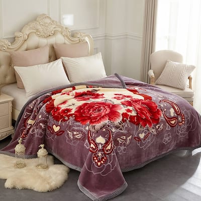 Korean-style 2-ply Printed Pattern Plush Mink Fleece Blanket