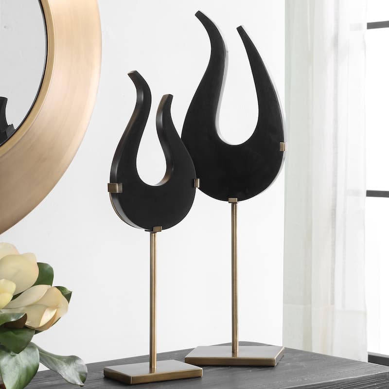 Uttermost Black Flame Sculptures, Set of 2 - 7.25"W x 24.25"H x 4.5"D