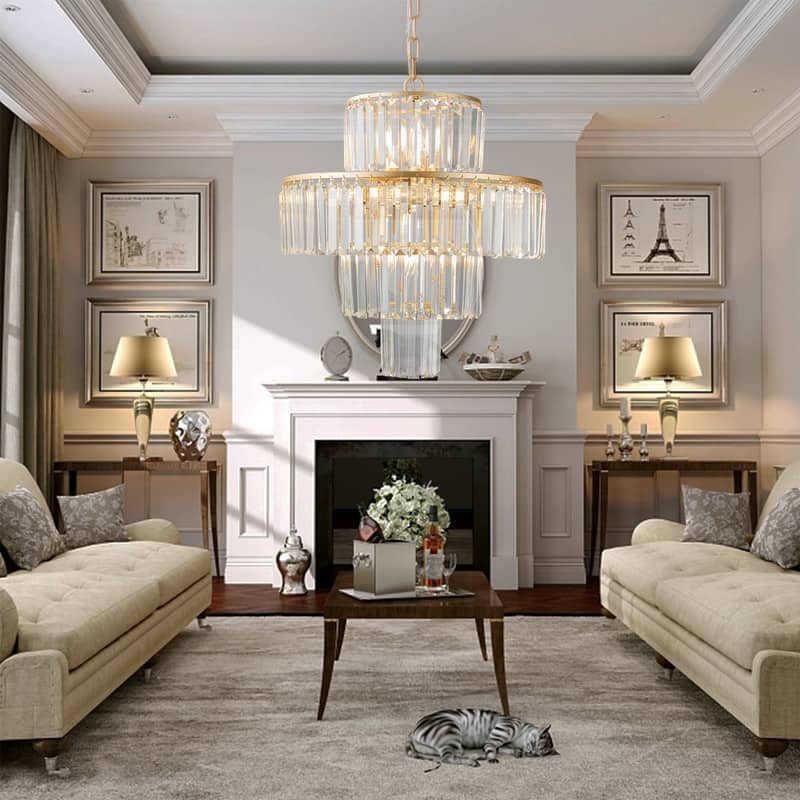 20-Inch Luxury Four-Tier Crystal Chandelier, 12-Light Gold Frame Pendant Ceiling Light, Elegant Illumination(No Bulbs) - 20"