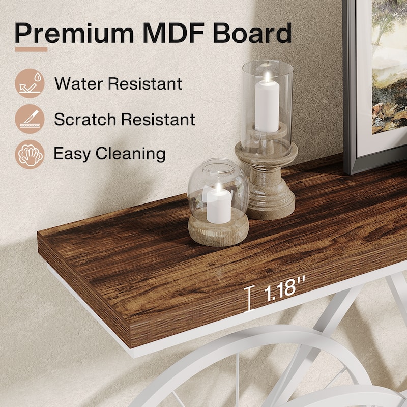 70.9-Inch Long Narrow Console Table with Metal Bicycle Base - Brown - 70.87" L x 11.81" W x 33.46" H