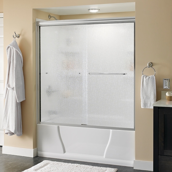 Delta SD3927404 Classic 58-1/8" High x 59-3/8" Wide Sliding Semi Frameless Tub Door with Rain Glass - Chrome
