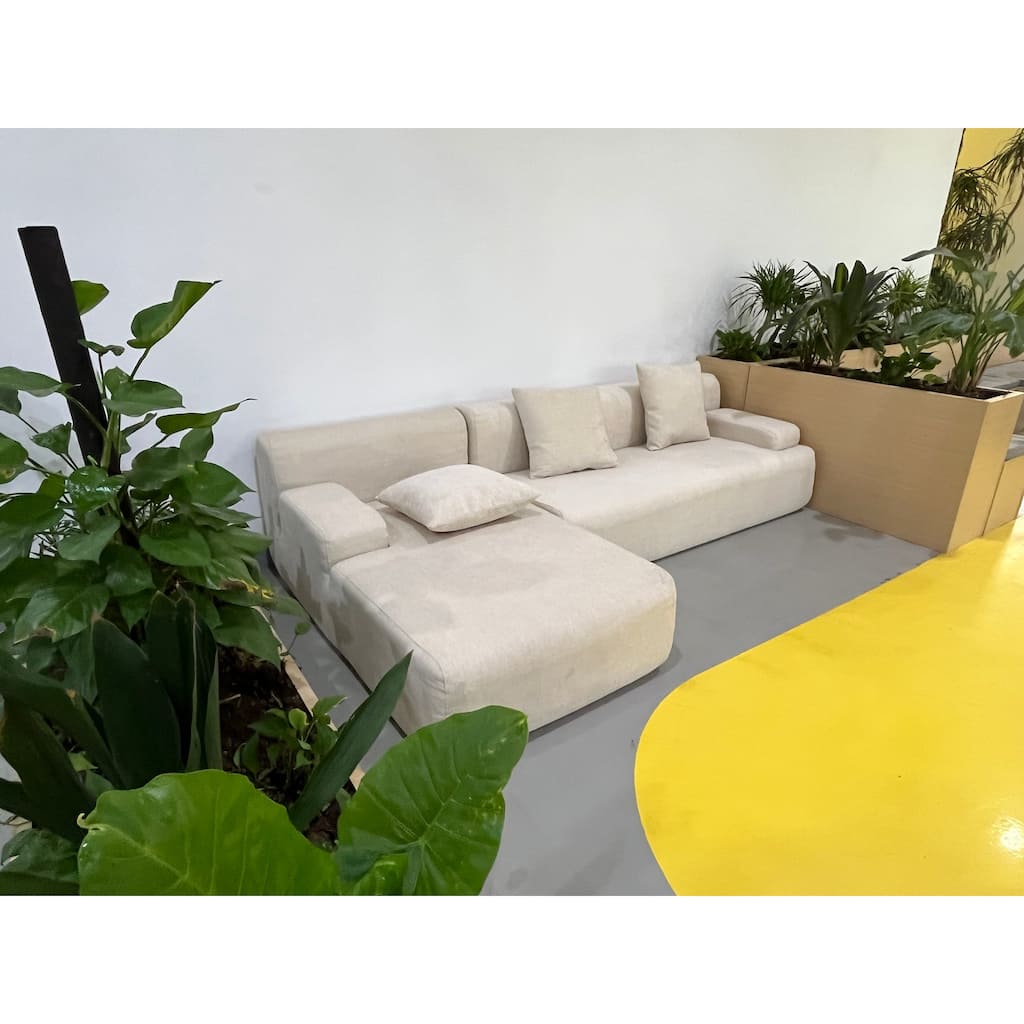 L Shaped Modular Sectional Sofa with Chaise Lounge, Corduroy Cloud Boneless Sofa, Corner Sofa with Round Pillow & Side Pockets