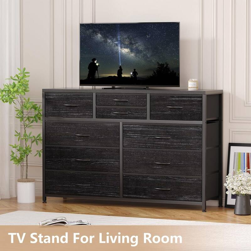 10 Drawer Dresser,TV Stand Entertainment Center Fabric Storage