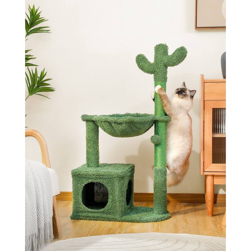 Cactus Cat Tree Condo with Hammock Perch, Cat Sisal Scratching Post