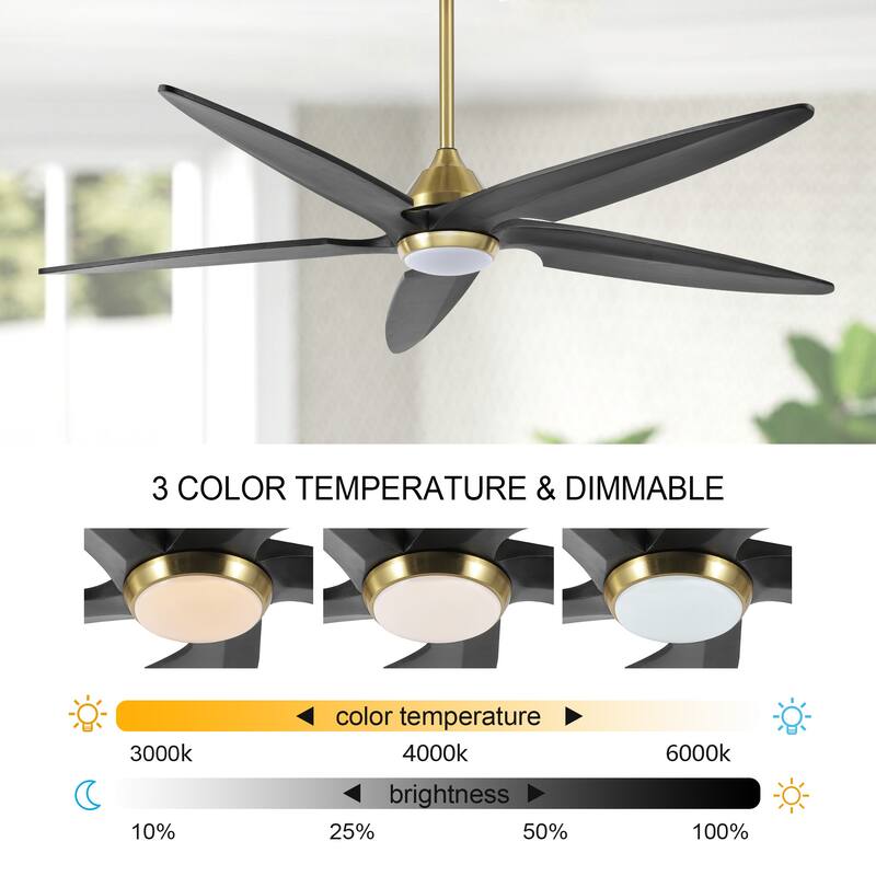 GetLedel 64" Solid Wood 5-Blade Dimmable LED Ceiling Fan with Remote and Light