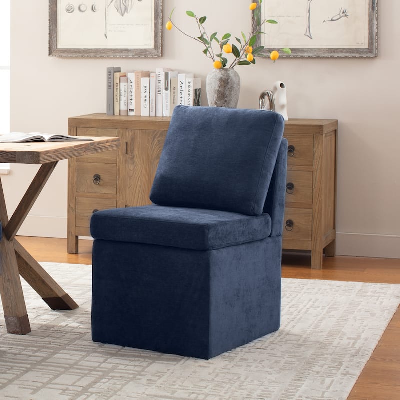 Upholstered Dining Chair with Under Seat Storage- Armless - Single - Dark Blue