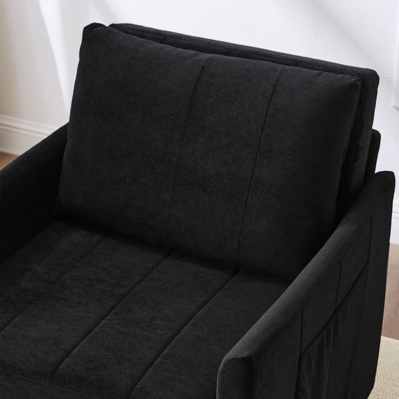 Chenille Convertible Sleeper Sofa Chair with 5-Position Backrest, Storage Basket and 440lb Capacity